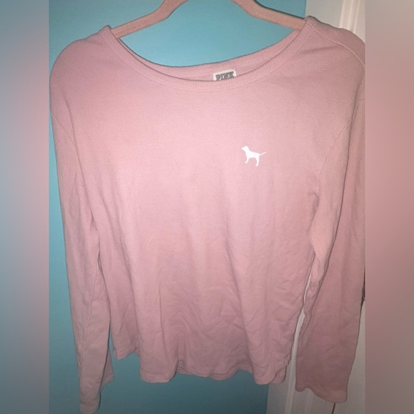 PINK Victoria's Secret Tops - PINK Victoria's Secret Pink Waffle material Long Sleeve with Dog Logo